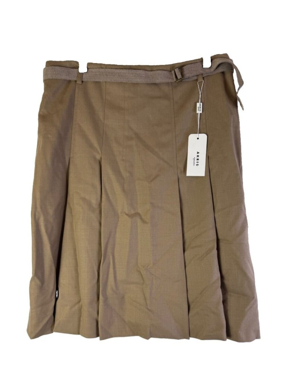 New Akris Punto Skirt Wool Pleated Knee Belt Winter Capsule